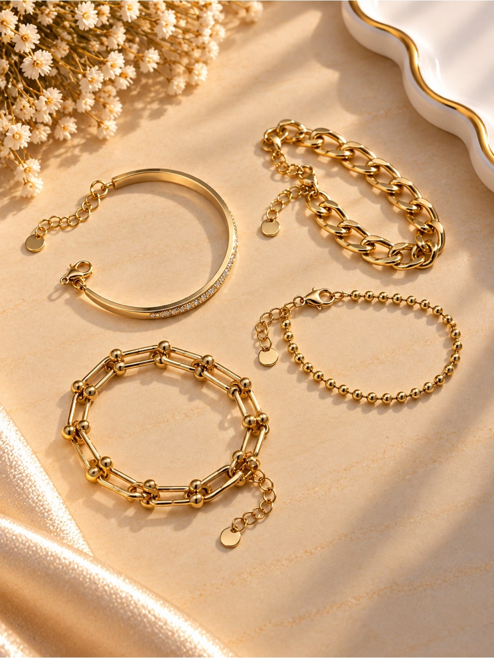 Gold Layered Bracelet Set - Women Jewelry